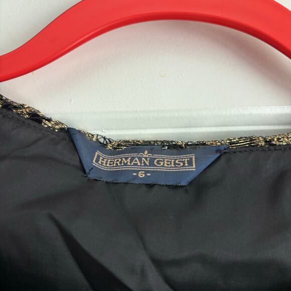 VTG Herman Geist Peter Pan Black Velvet Gold Lace Sz 6 Vintage - Picture 4 of 9